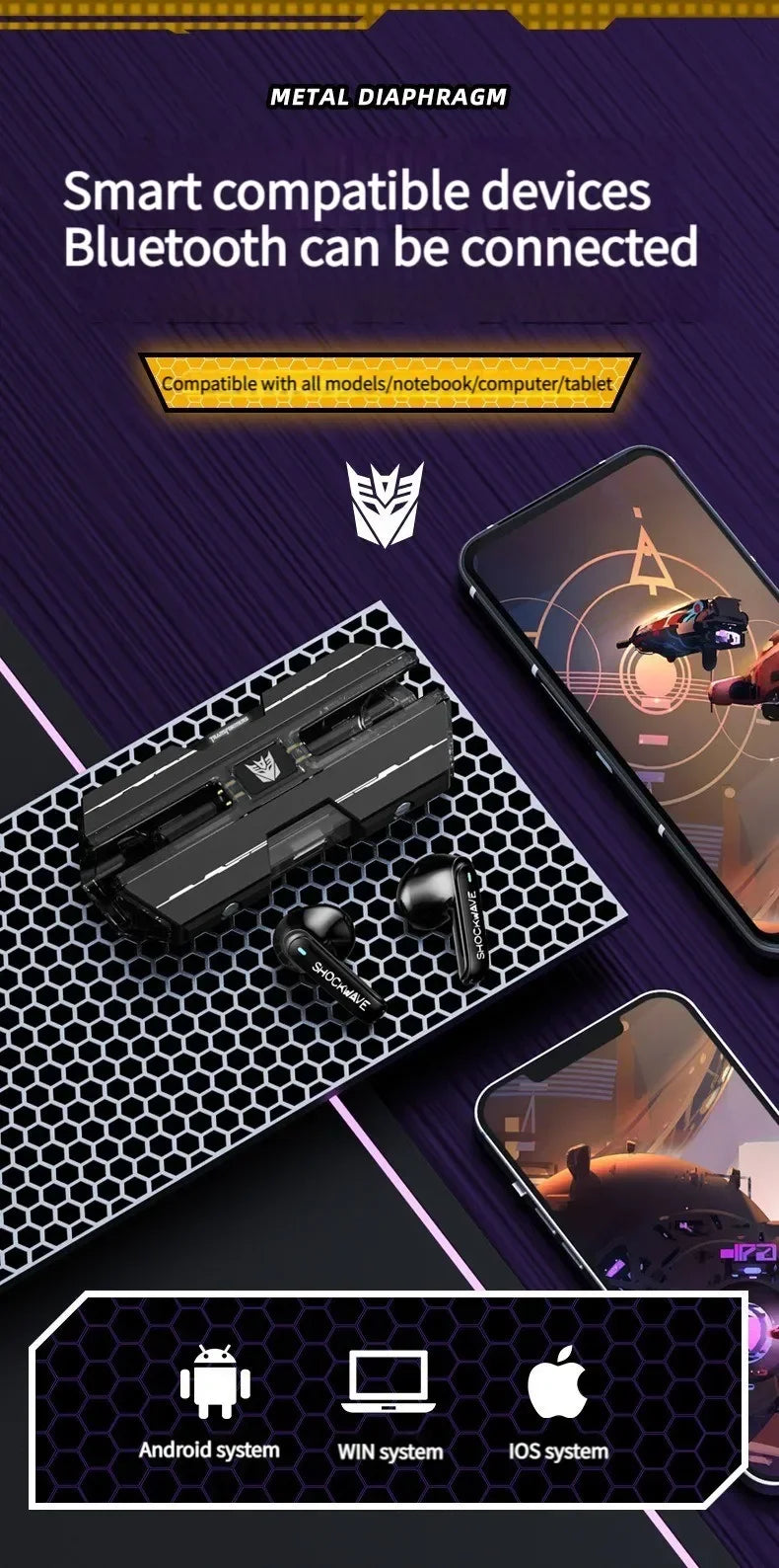 Transformers TF-T01 Bluetooth Earphones – HIFI Sound, Gaming & Low Latency