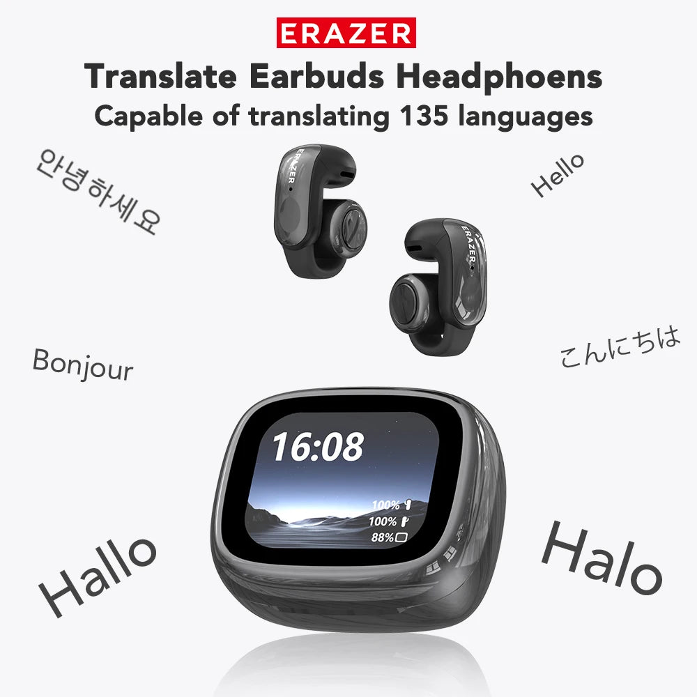 ERAZER XF28 Bluetooth 6.0 Open-Ear Translator Earbuds – Wireless for Travel & Office