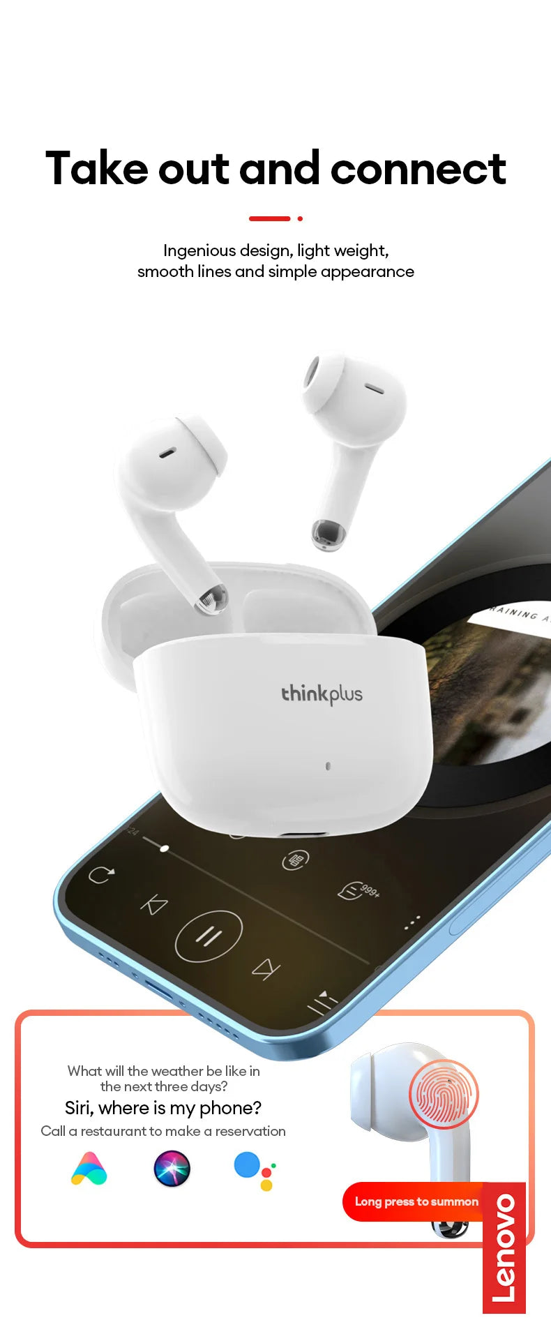 Lenovo LP40 Pro TWS Earbuds – Real-Time Translation, Bluetooth, AI, Travel