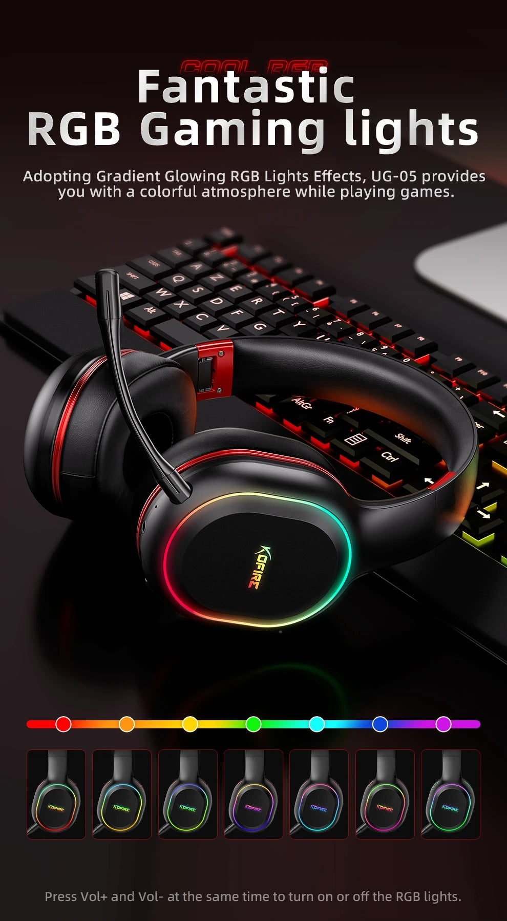 Kofire UG-05 Gaming Headset – Wireless, RGB, Vibration, Dual Mode