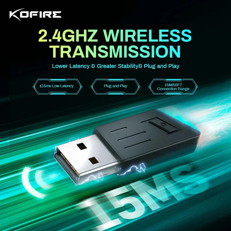 Kofire UG-06 Gaming Headset – Wireless 2.4G/Bluetooth, RGB, Low Latency