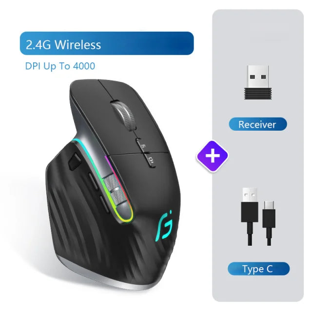 2.4G Wireless Bluetooth RGB Mouse – Rechargeable & Ergonomic