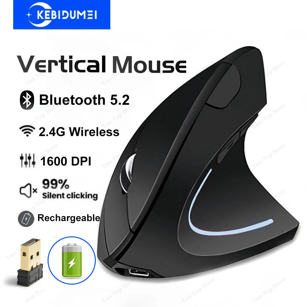 Vertical Ergonomic Mouse – Dual Mode 2.4G & Bluetooth, RGB, Silent 1600DPI