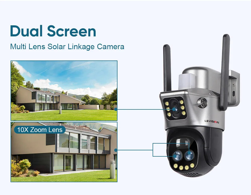 LS Vision V380 Dual Lens Solar Camera – 8MP 4K, 10X Zoom, WiFi/4G