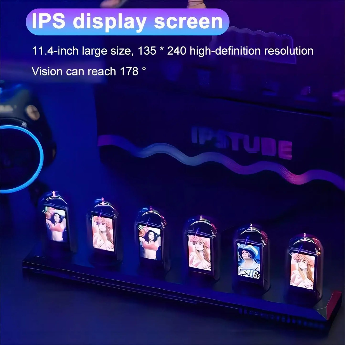 RGB Nixie Tube Clock – LED Glow, IPS Screen, DIY Desktop Decor