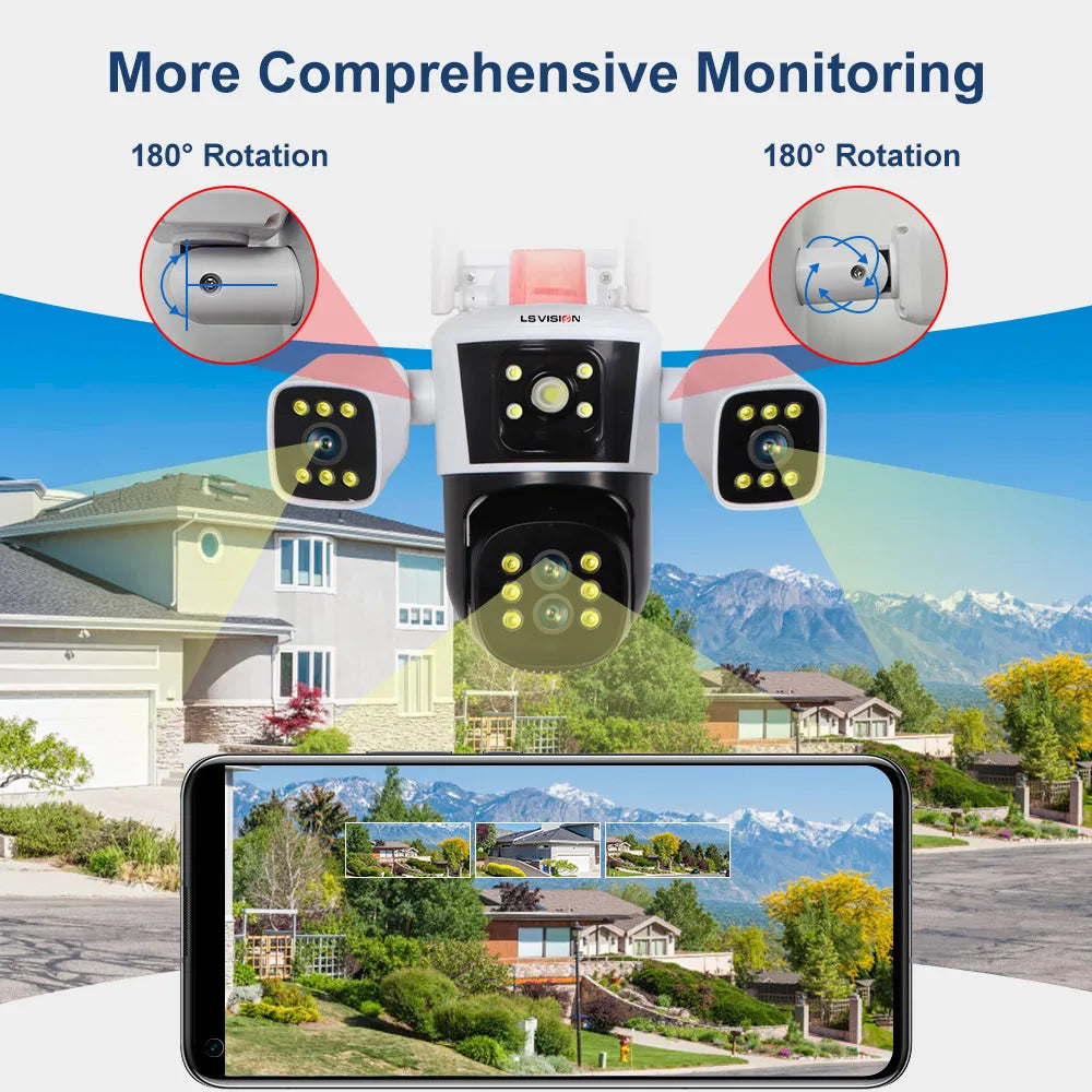 LS Vision 8K 16MP WiFi Camera – 4 Lens, 360° PTZ Outdoor Security