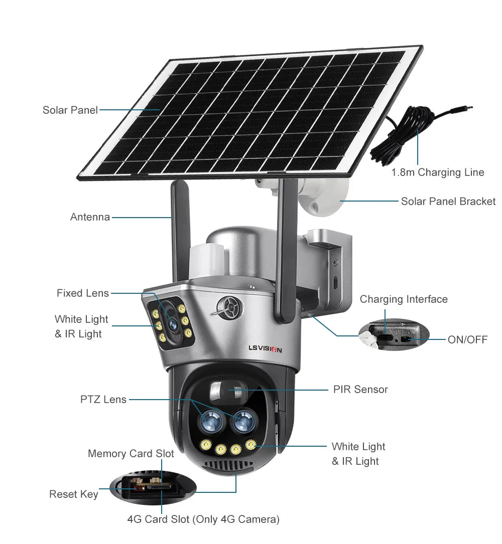 LS Vision V380 Dual Lens Solar Camera – 8MP 4K, 10X Zoom, WiFi/4G
