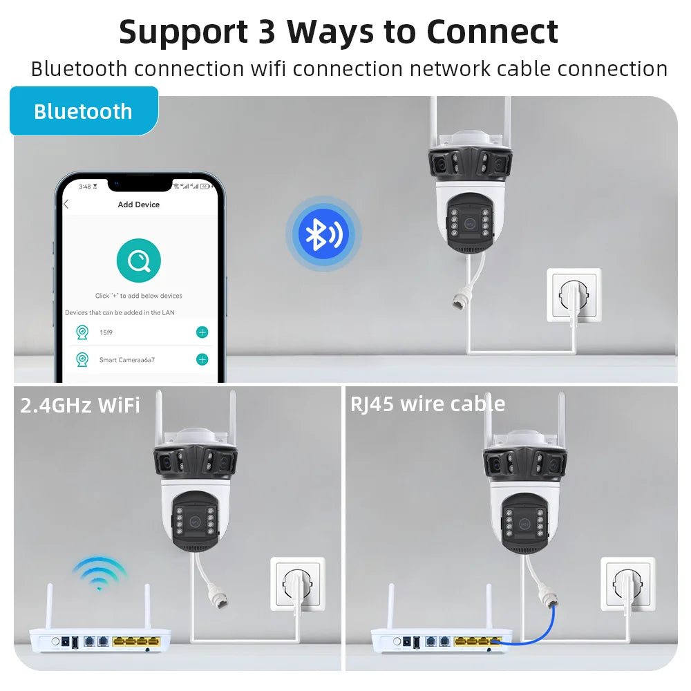 6K HD PTZ Outdoor WiFi Camera – 3 Lens, Auto Tracking Security