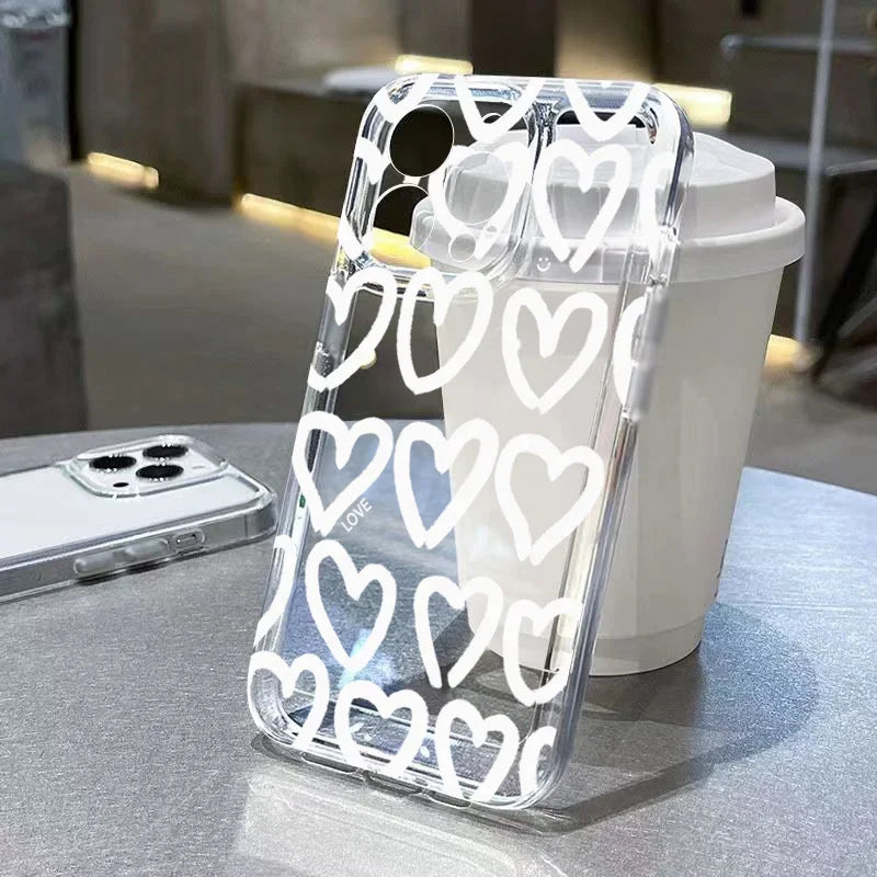 Cute Cartoon Heart Phone Case – Transparent Soft Cover for iPhone 7–17