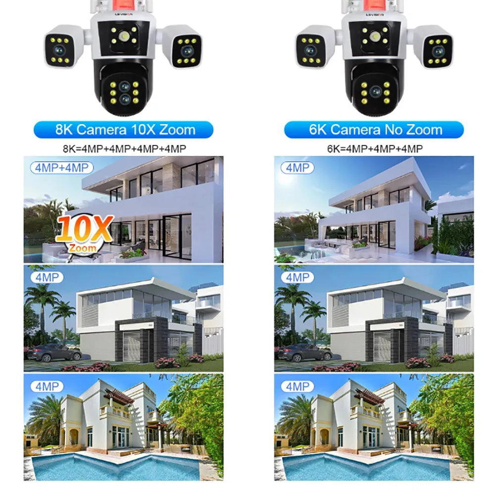 LS Vision 8K 16MP WiFi Camera – 4 Lens, 360° PTZ Outdoor Security