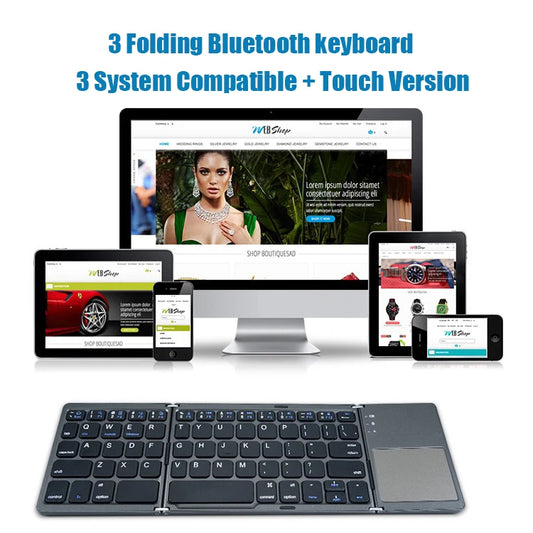 Folding Bluetooth Keyboard with Touchpad – Mini Wireless, Universal 3-System