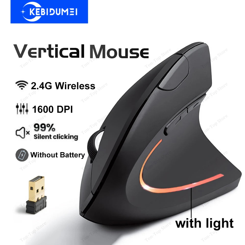 Vertical Ergonomic Mouse – Dual Mode 2.4G & Bluetooth, RGB, Silent 1600DPI