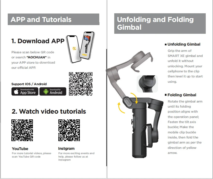 AOCHUAN 3-Axis Handheld Gimbal – SmartXE for iPhone & Android, AI Face Tracking