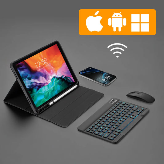 RGB Backlit Bluetooth Keyboard & Mouse – 10-Inch Wireless for Tablet/Laptop
