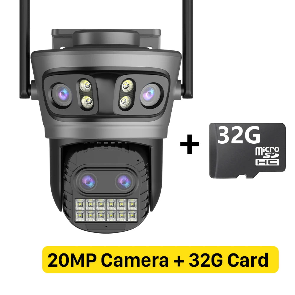 20MP Outdoor WiFi Camera – 4 Lens, 10X Zoom, Auto Tracking