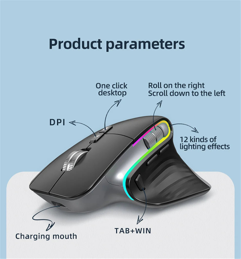2.4G Wireless Bluetooth RGB Mouse – Rechargeable & Ergonomic