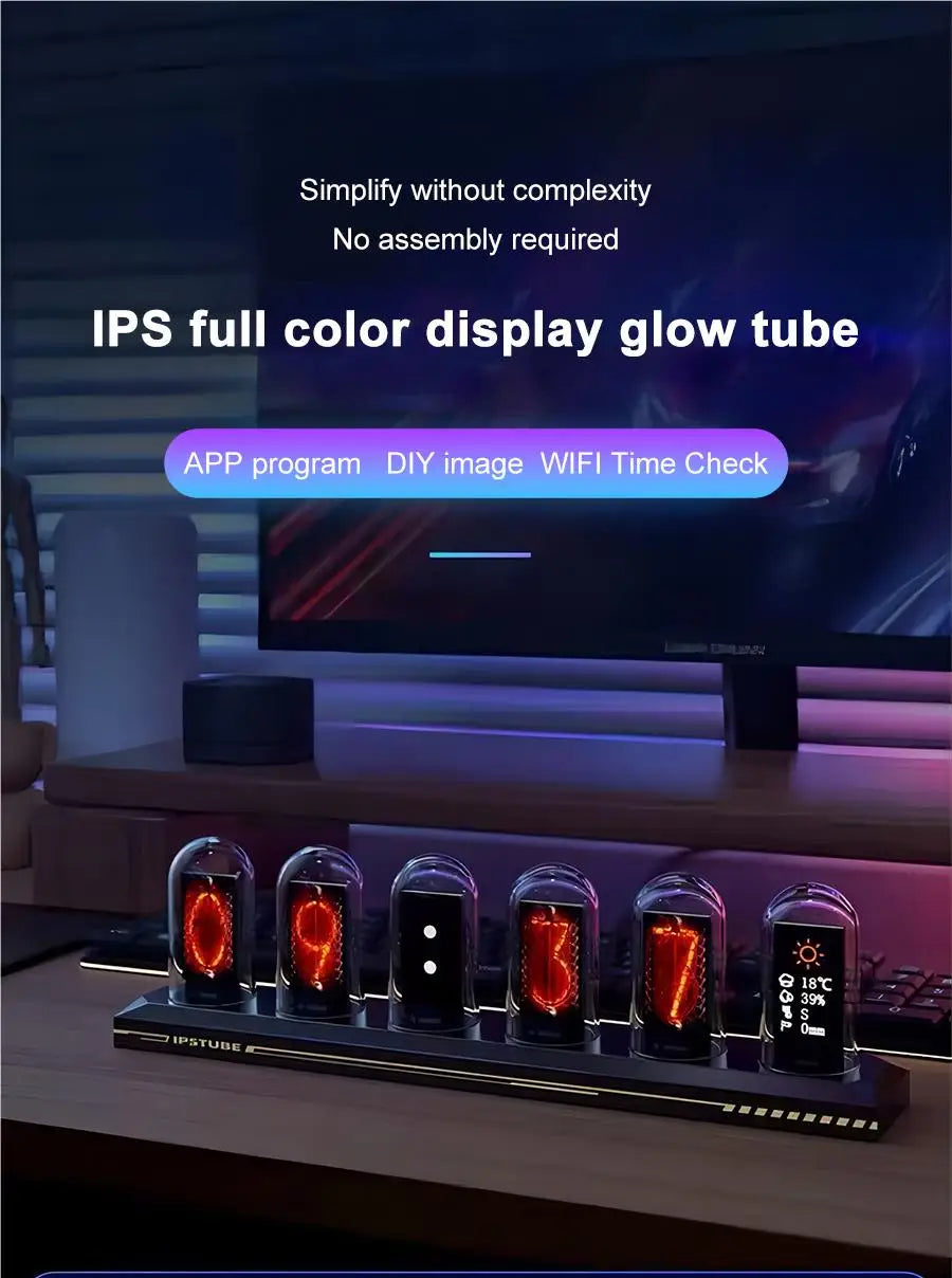 RGB Nixie Tube Clock – LED Glow, IPS Screen, DIY Desktop Decor