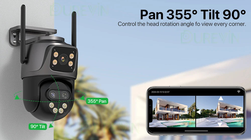 6K 9MP Outdoor WiFi Camera – Triple Lens, Dual Screen, PTZ Auto Tracking