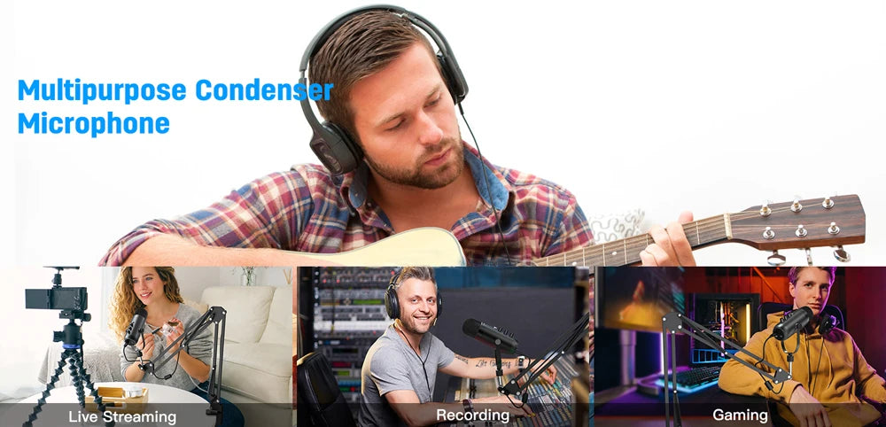 Haomuren USB Streaming Microphone Kit – Cardioid Condenser with Boom Arm