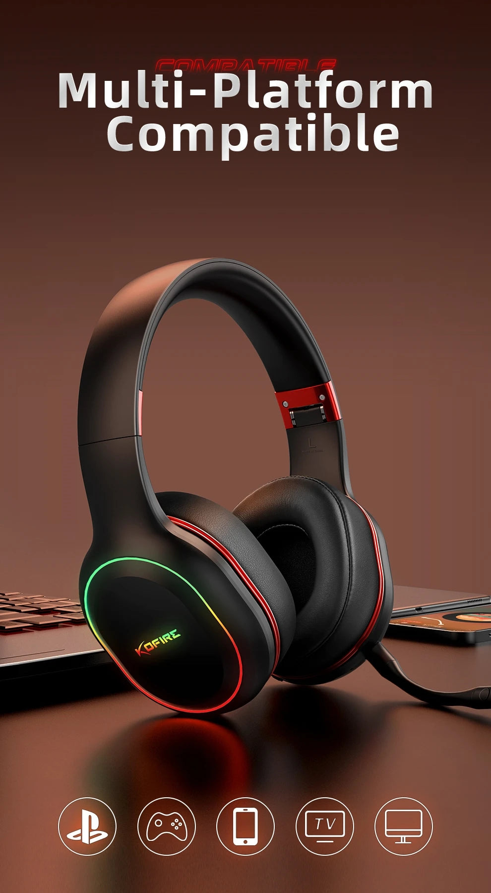 Kofire UG-05 Gaming Headset – Wireless, RGB, Vibration, Dual Mode