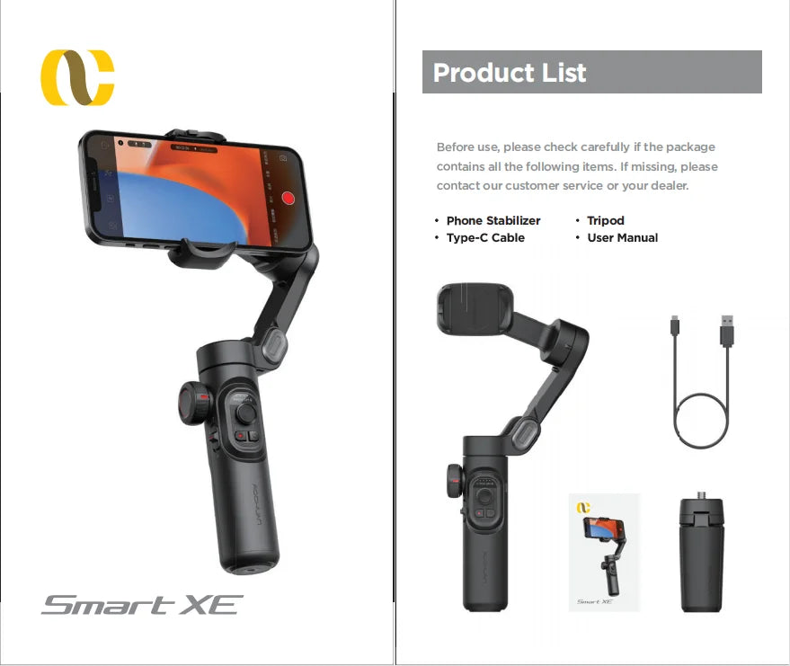 AOCHUAN 3-Axis Handheld Gimbal – SmartXE for iPhone & Android, AI Face Tracking