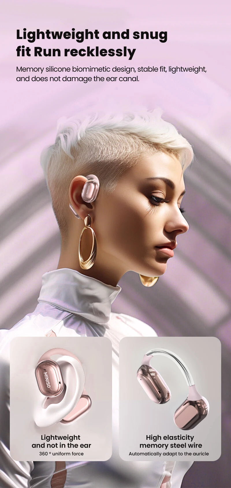 MINISO X39 Wireless Open-Ear Earbuds – Bluetooth 5.4, HiFi Sound, IPX5