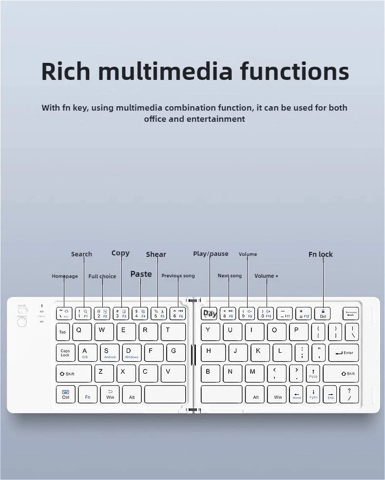 MINGCVIL Mini Foldable Bluetooth Keyboard – Slim, Portable, Rechargeable