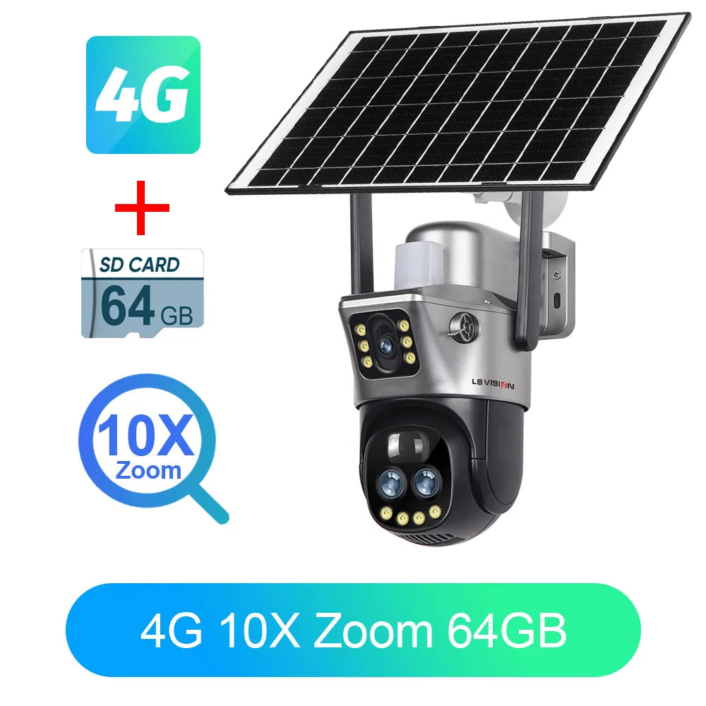 LS Vision V380 Dual Lens Solar Camera – 8MP 4K, 10X Zoom, WiFi/4G