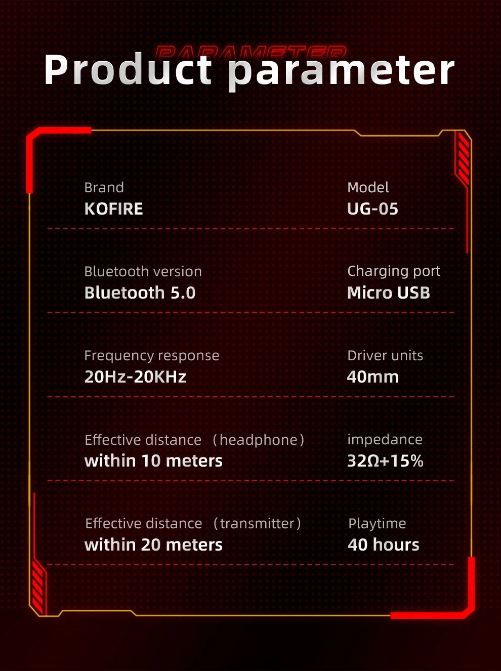 Kofire UG-05 Gaming Headset – Wireless, RGB, Vibration, Dual Mode