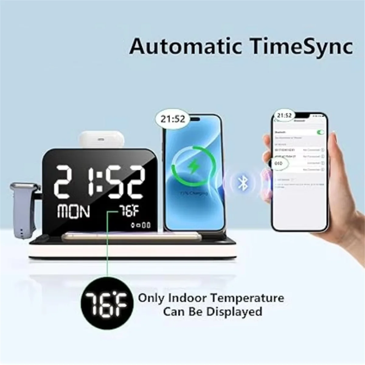 SEMOIC 7-in-1 Wireless Charging Station – Fast Charger with Clock & Night Light
