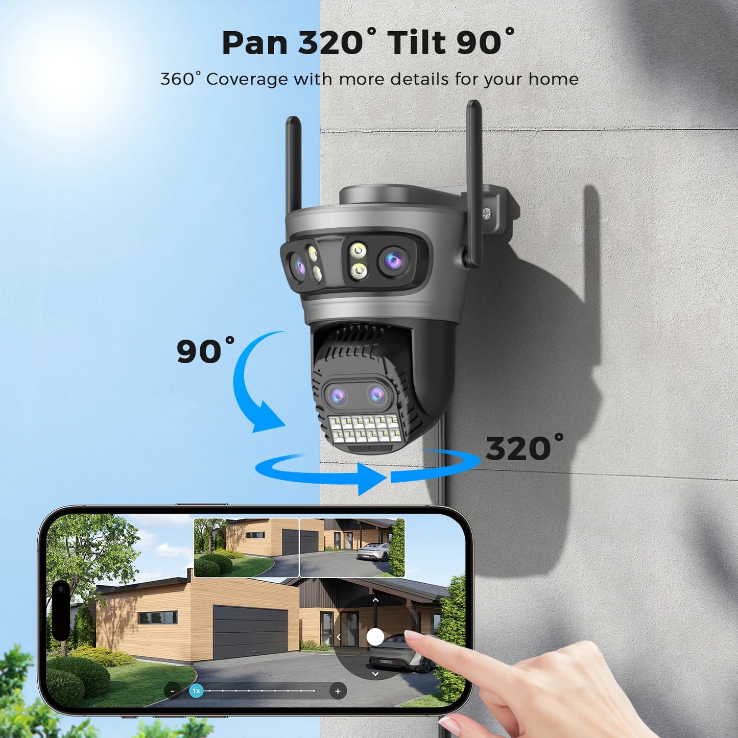 20MP Outdoor WiFi Camera – 4 Lens, 10X Zoom, Auto Tracking