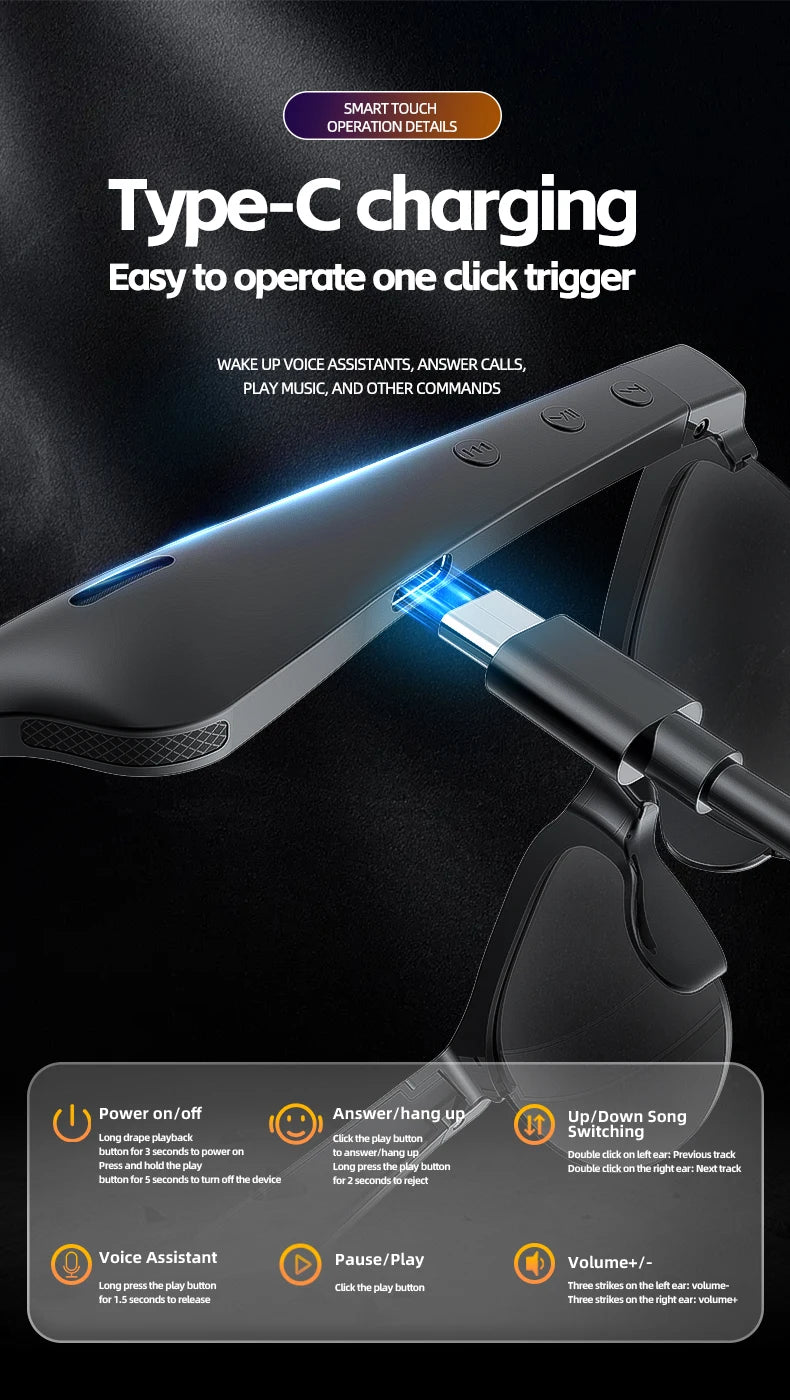 AI Smart Translation Glasses – 144 Languages, Bluetooth 5.3, Music & Sports