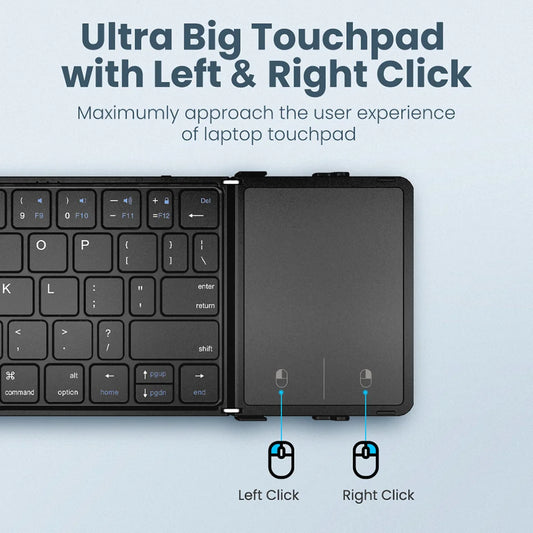 Folding Bluetooth Keyboard with Touchpad – Wireless, 3-Device Support, PU Leather