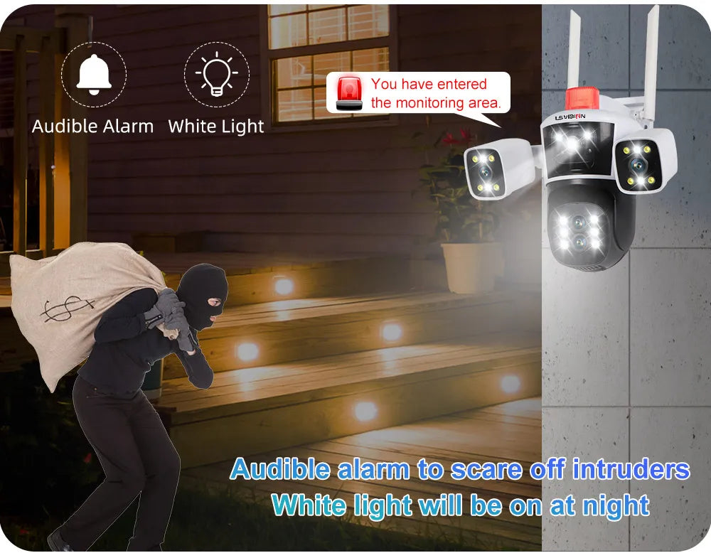 LS Vision 8K 16MP WiFi Camera – 4 Lens, 360° PTZ Outdoor Security
