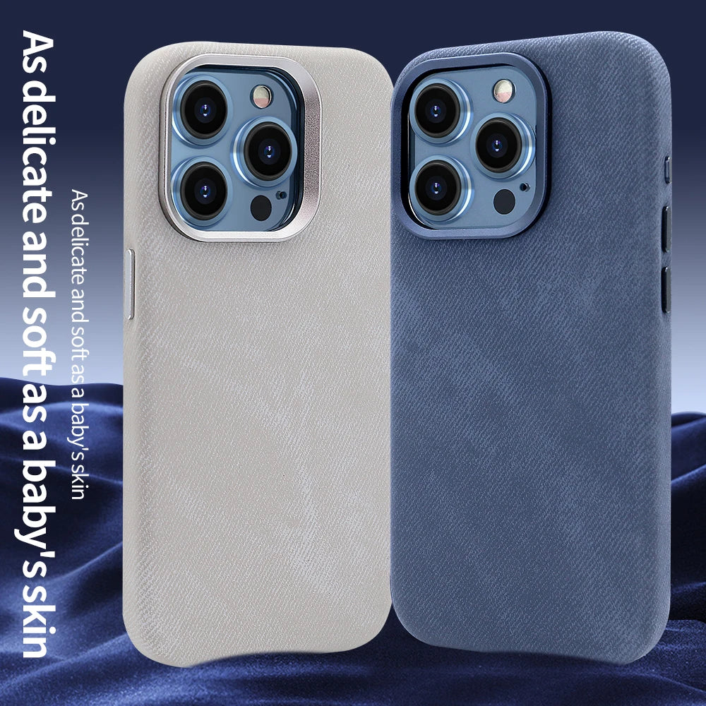 Full-Wrap Magnetic Alcantara Case – Luxury Suede Leather for iPhone 16 Pro/Max