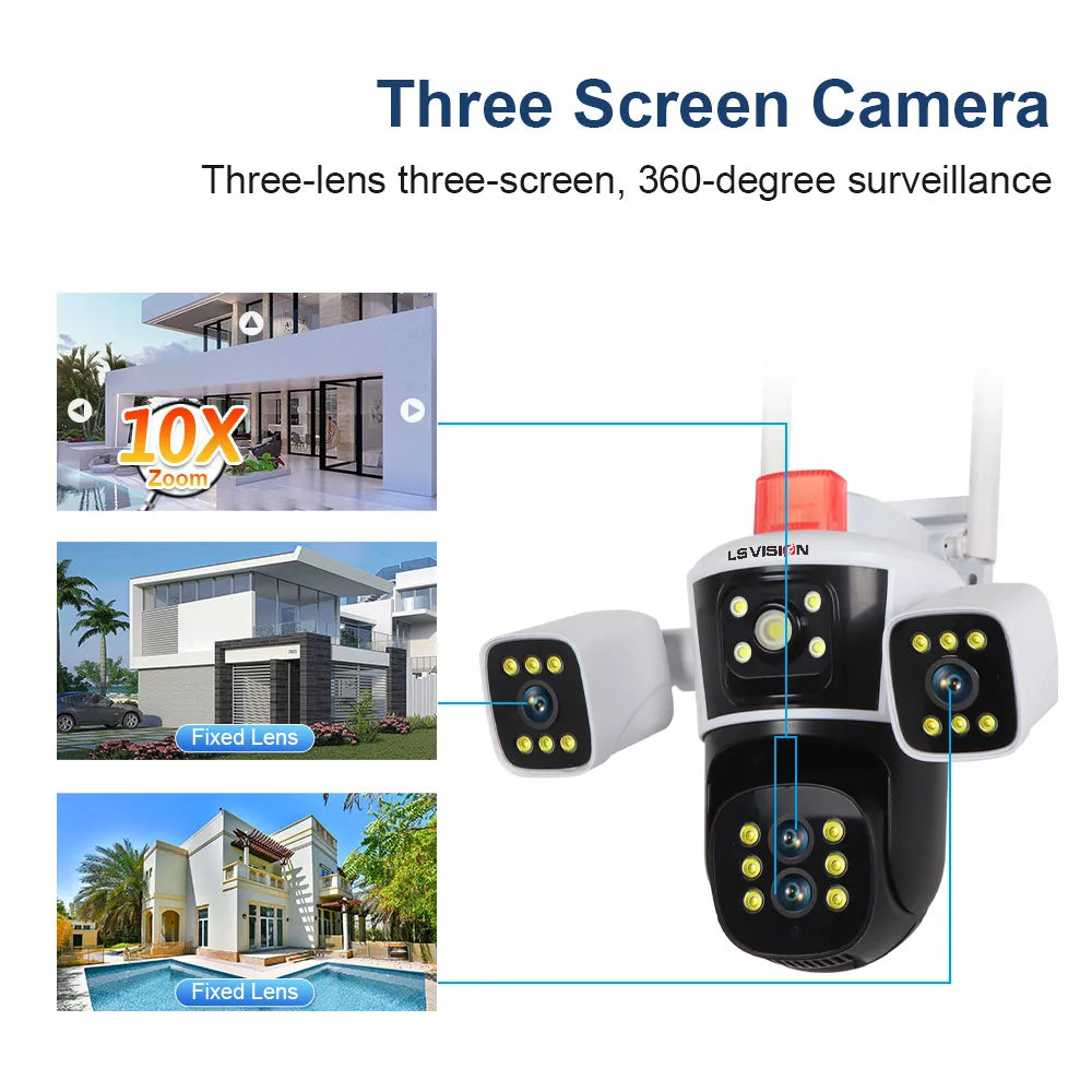 LS Vision 8K 16MP WiFi Camera – 4 Lens, 360° PTZ Outdoor Security