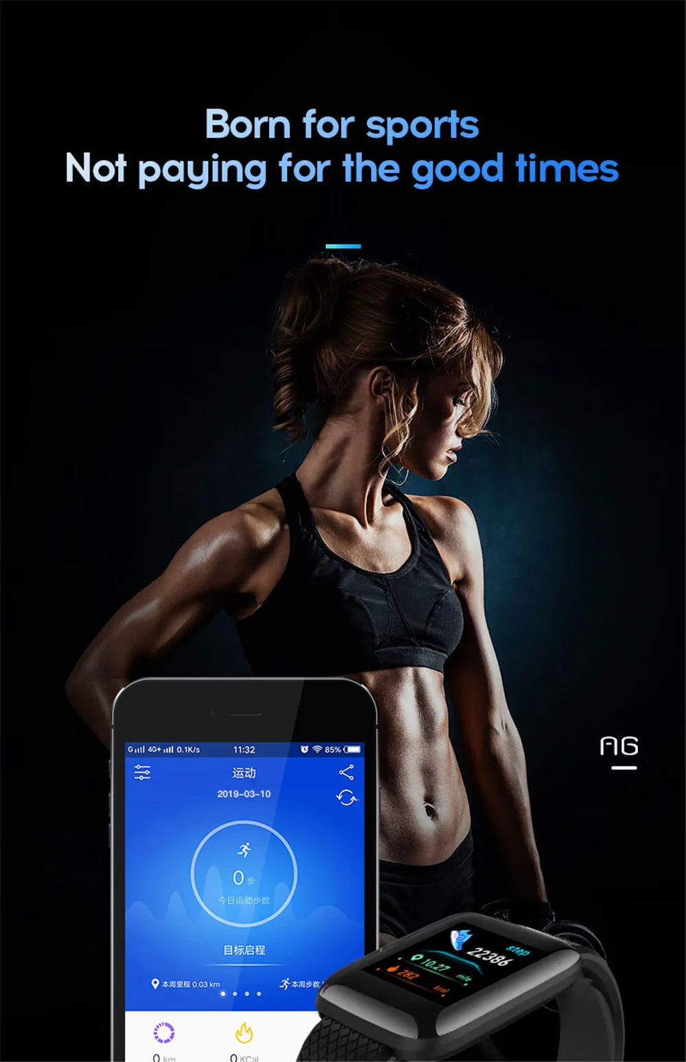 116 Smart Fitness Bracelet – Sport Watch, Music & Message Control, Bluetooth