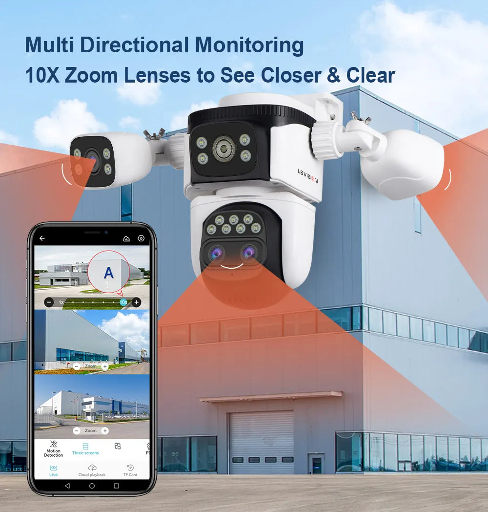 LS Vision 20MP Outdoor WiFi Camera – 4 Lens, 10X Zoom, Auto Tracking