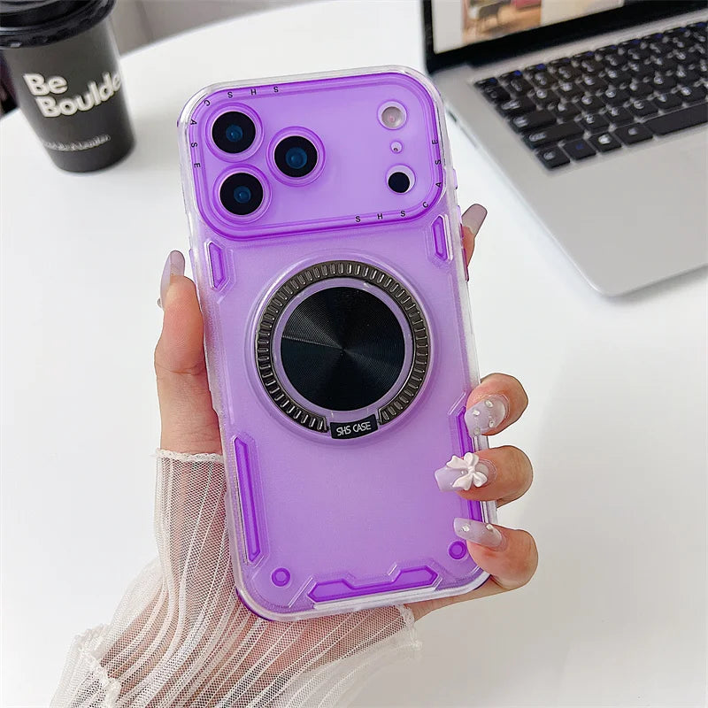 Strong Magnetic 360° Stand iPhone Case – Clear Shockproof Armor (11–17)