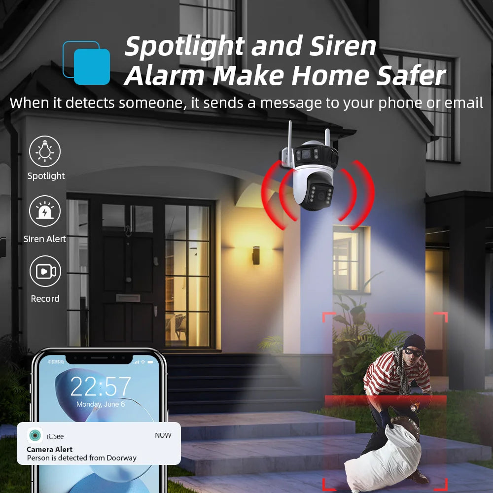 6K HD PTZ Outdoor WiFi Camera – 3 Lens, Auto Tracking Security