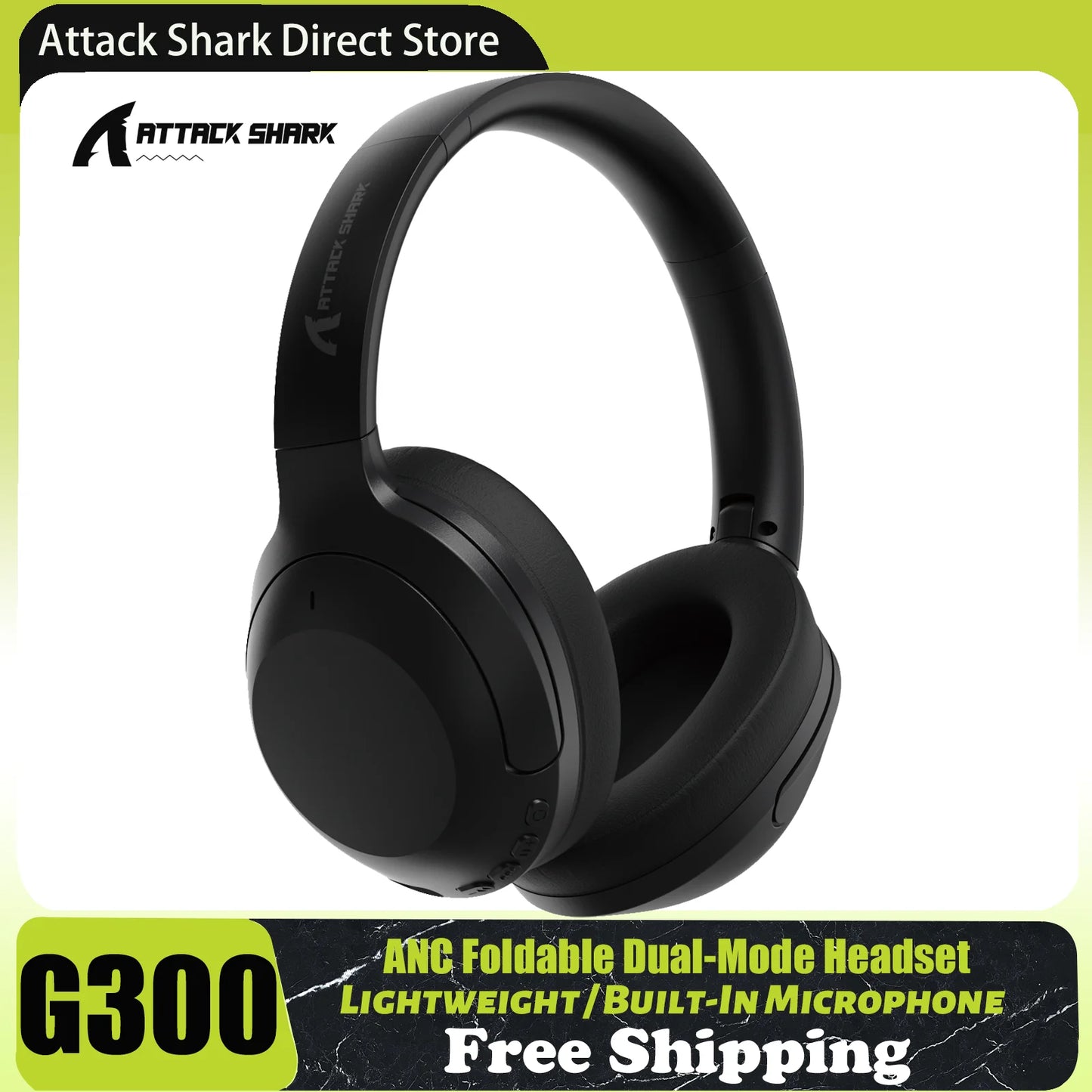 ATTACK SHARK G300 Wireless Gaming Headset – Foldable, ANC, HD Stereo