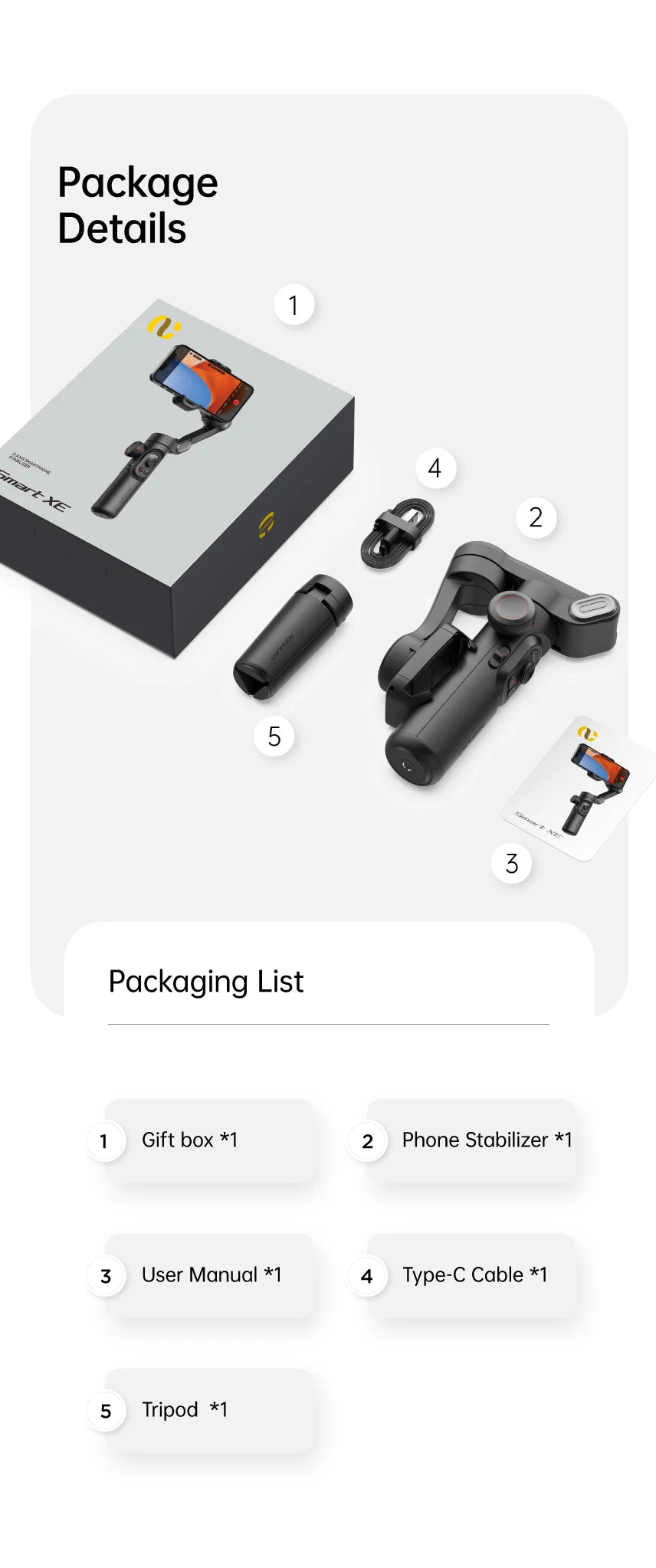 AOCHUAN 3-Axis Handheld Gimbal – SmartXE for iPhone & Android, AI Face Tracking