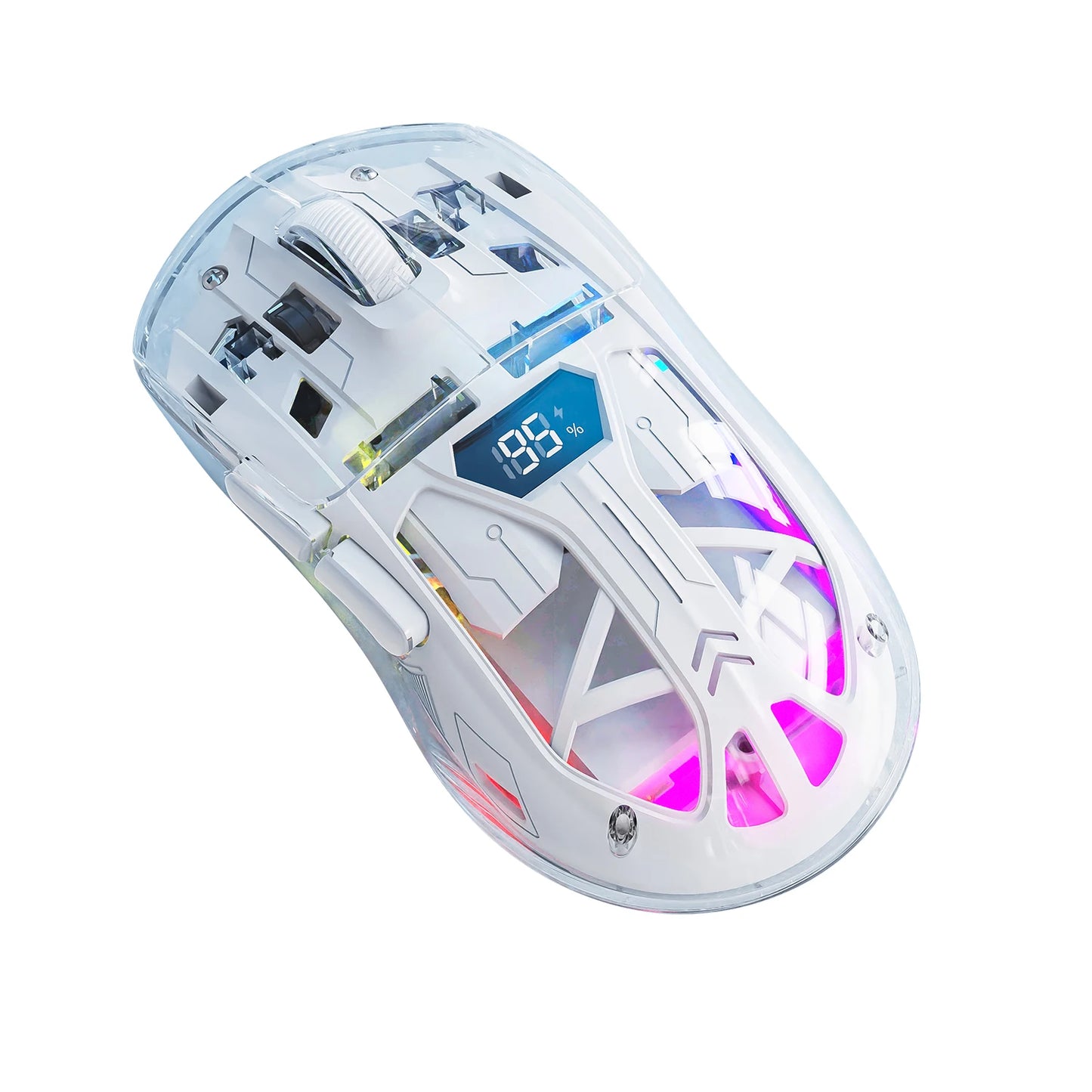 FreeWolf A2 Transparent RGB Gaming Mouse – Wireless, Battery Display, Dual Mode