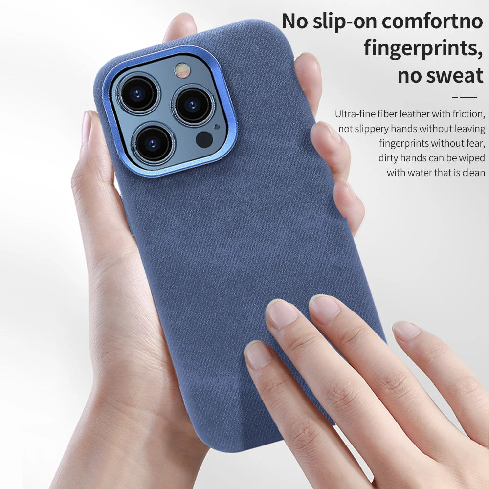 Full-Wrap Magnetic Alcantara Case – Luxury Suede Leather for iPhone 16 Pro/Max