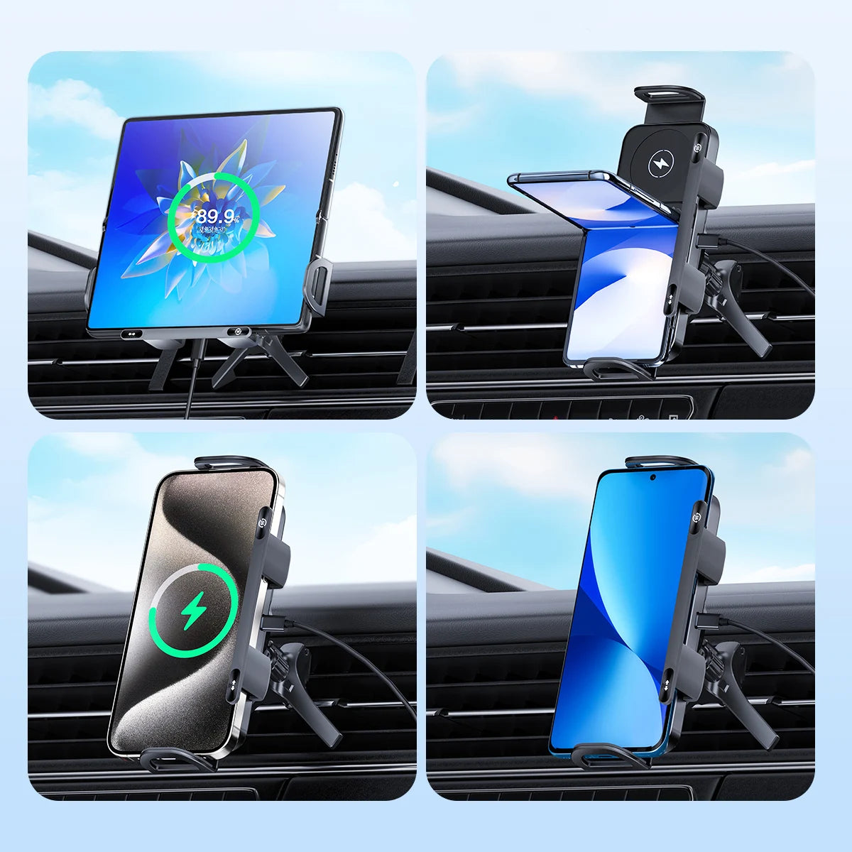Universal Car Phone Holder & Wireless Charger – MagSafe, Auto-Rotation