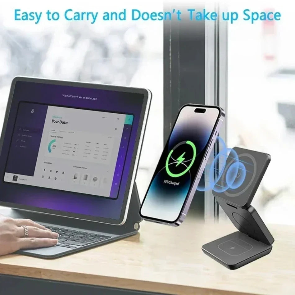 3-in-1 Foldable Magnetic Wireless Charger – iPhone, iWatch & AirPods