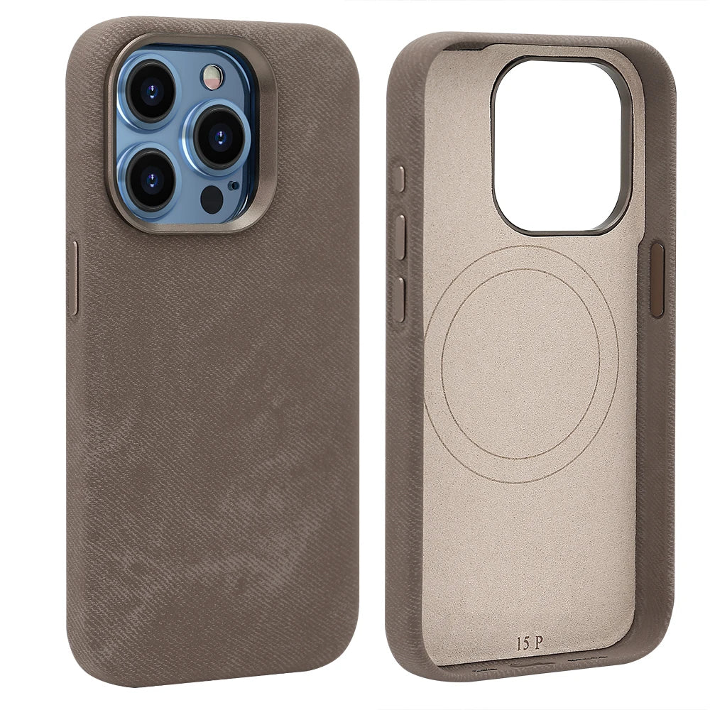 Full-Wrap Magnetic Alcantara Case – Luxury Suede Leather for iPhone 16 Pro/Max