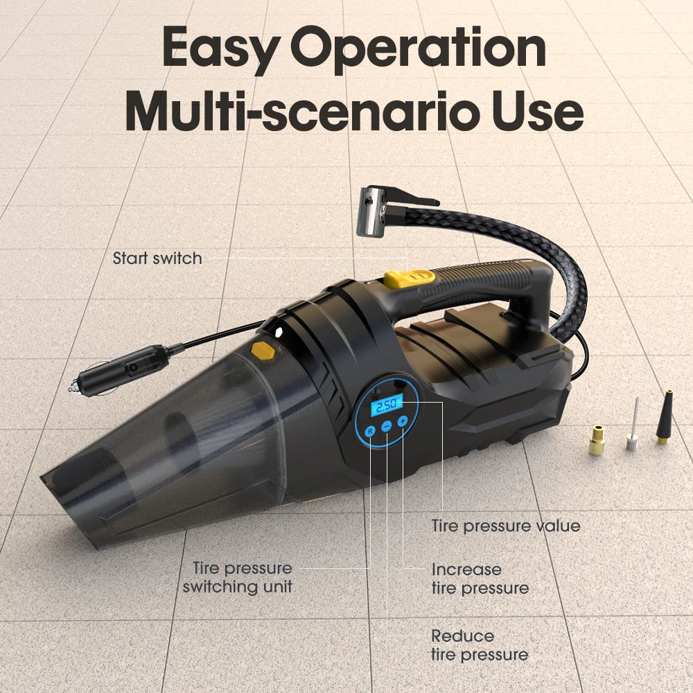 Car Tire Inflator & Vacuum Cleaner – Dual-Use 12V Portable Air Pump
