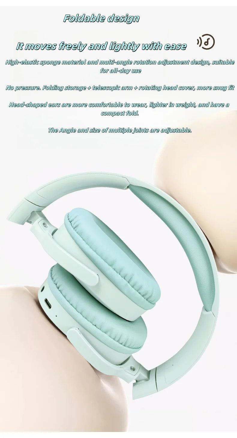 Fashion Bluetooth Over-Ear Headphones – Deep Bass, Sports Stereo, Long Battery