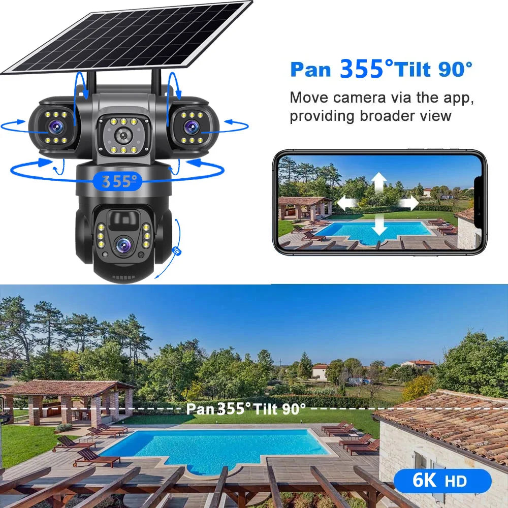 Solar 4G Outdoor Security Camera – 3 Lens, 10X Zoom, Night Vision